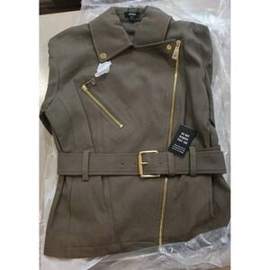 Green BELTED TWILL MOTO JACKET SZ XS Extra Small Olive Womens Express